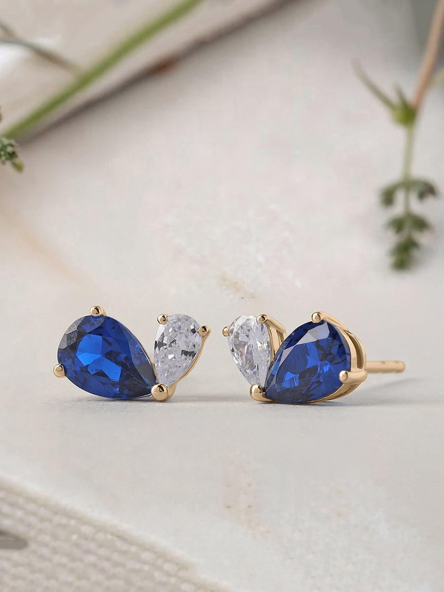 Blue Toi Et Moi Yellow Gold Earring For Women