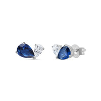 Blue Sapphire CZ Toi Et Moi Earrings For Women in 925 Silver