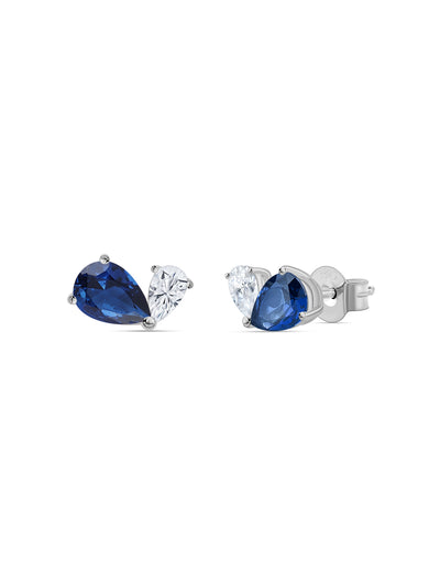 Blue Sapphire CZ Toi Et Moi Earrings For Women in 925 Silver