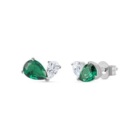 Green CZ Toi Et Moi Silver Earrings for Women