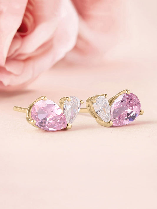 Pink Toi Et Moi Yellow Gold Earring For Women