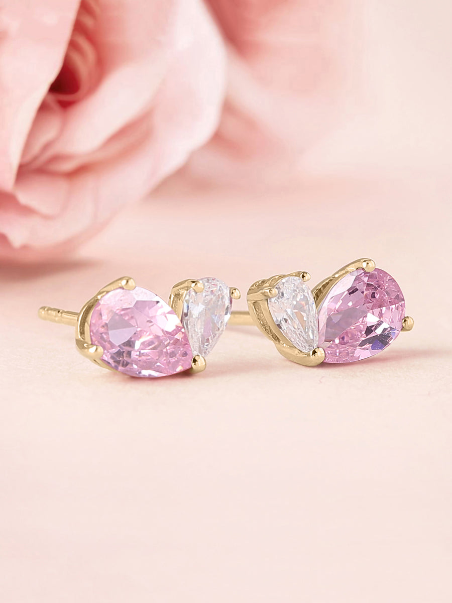 Pink Toi Et Moi Yellow Gold Earring For Women