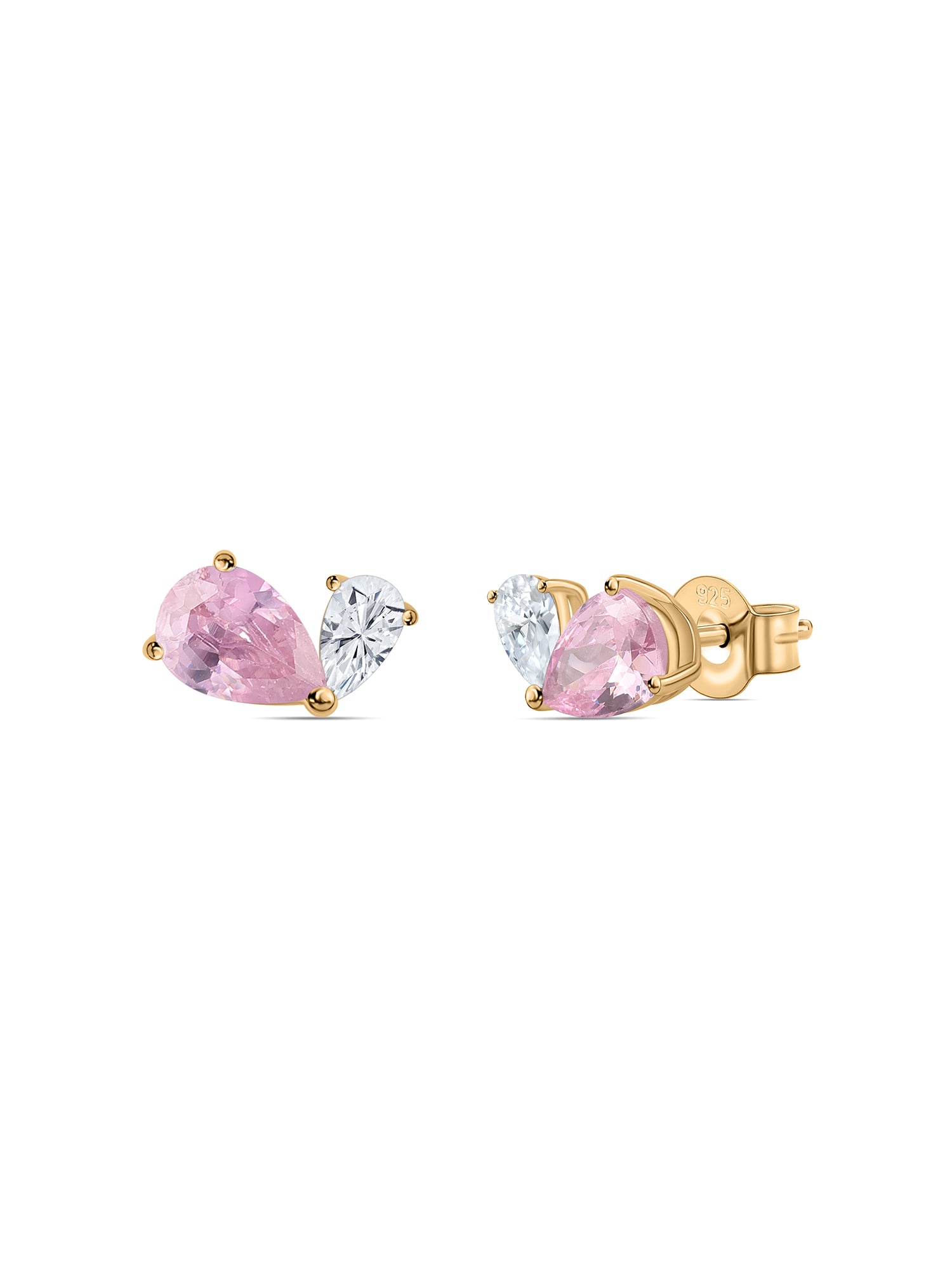 Pink Toi Et Moi Yellow Gold Earring For Women