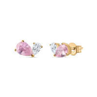 Pink Toi Et Moi Yellow Gold Earring For Women