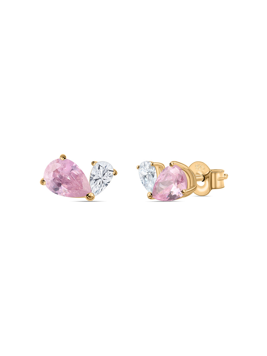 Pink Toi Et Moi Yellow Gold Earring For Women