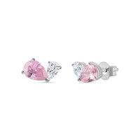 Pink CZ Toi Et Moi Silver Earrings for Women