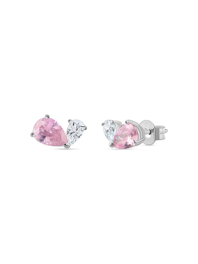 Pink CZ Toi Et Moi Silver Earrings for Women