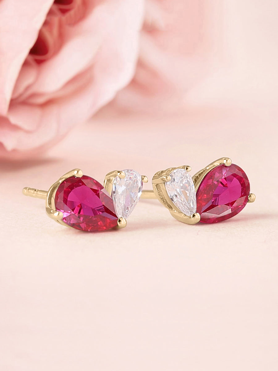 Red Toi Et Moi Yellow Gold Earring For Women