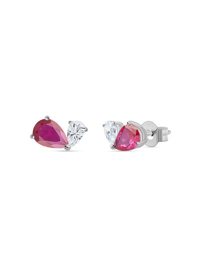 Red CZ Toi Et Moi Silver Earrings for Women