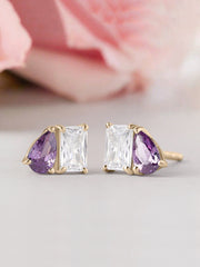 Toi Et Moi Baguette Pear Purple Yellow Gold Earrings