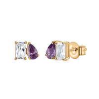 Toi Et Moi Baguette Pear Purple Yellow Gold Earrings