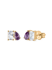 Toi Et Moi Baguette Pear Purple Yellow Gold Earrings