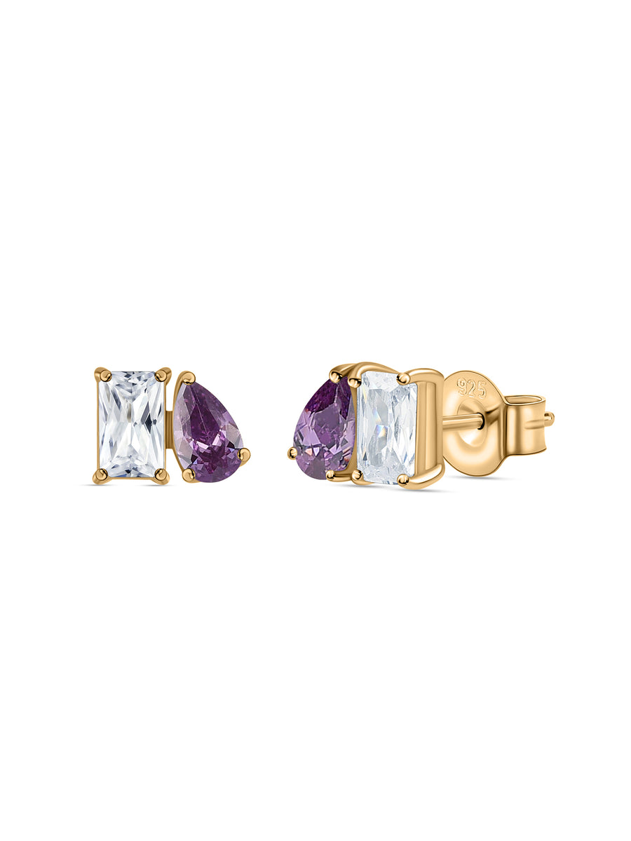 Toi Et Moi Baguette Pear Purple Yellow Gold Earrings