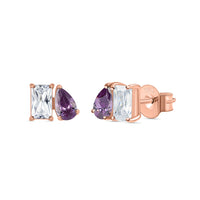 Toi Et Moi Baguette Pear Purple Rose Gold Earrings
