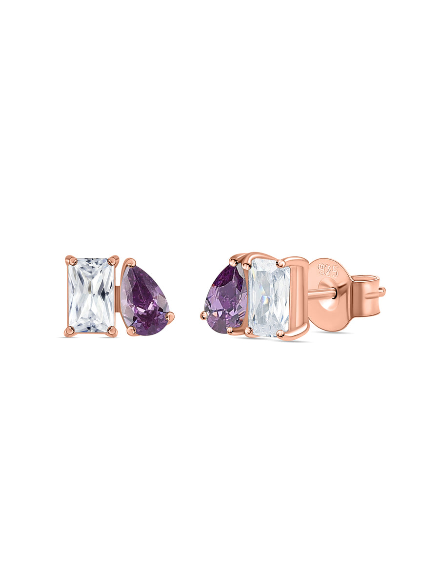 Toi Et Moi Baguette Pear Purple Rose Gold Earrings