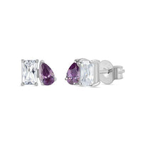Toi Et Moi Baguette Pear Purple CZ Silver Earrings for Women