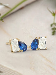 Toi Et Moi Baguette Pear Blue Yellow Gold Earrings