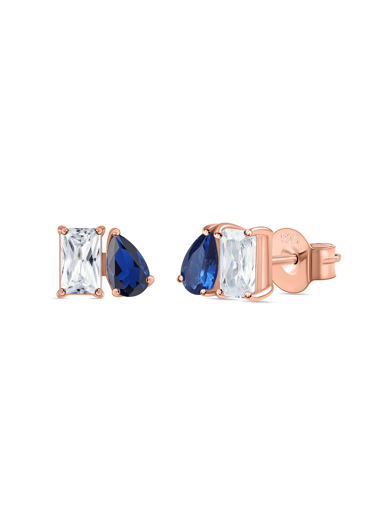 Toi Et Moi Baguette Pear Blue Rose Gold Earrings