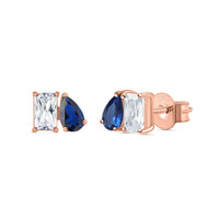 Toi Et Moi Baguette Pear Blue Rose Gold Earrings
