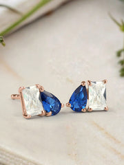 Toi Et Moi Baguette Pear Blue Rose Gold Earrings