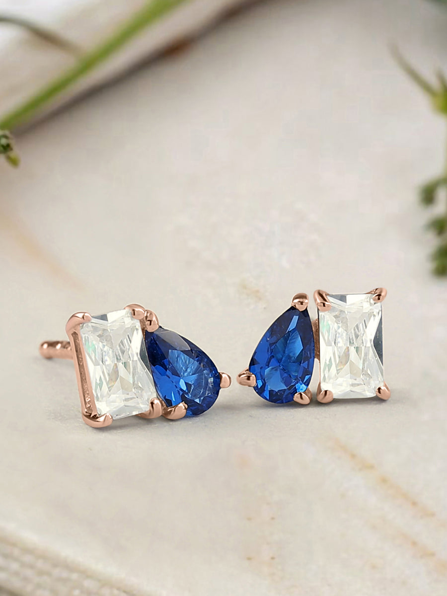Toi Et Moi Baguette Pear Blue Rose Gold Earrings