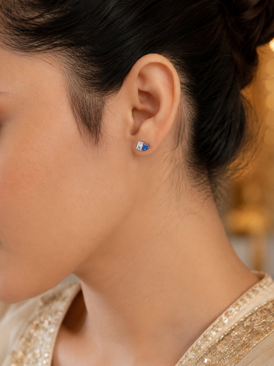 Toi Et Moi Baguette Pear Blue Rose Gold Earrings