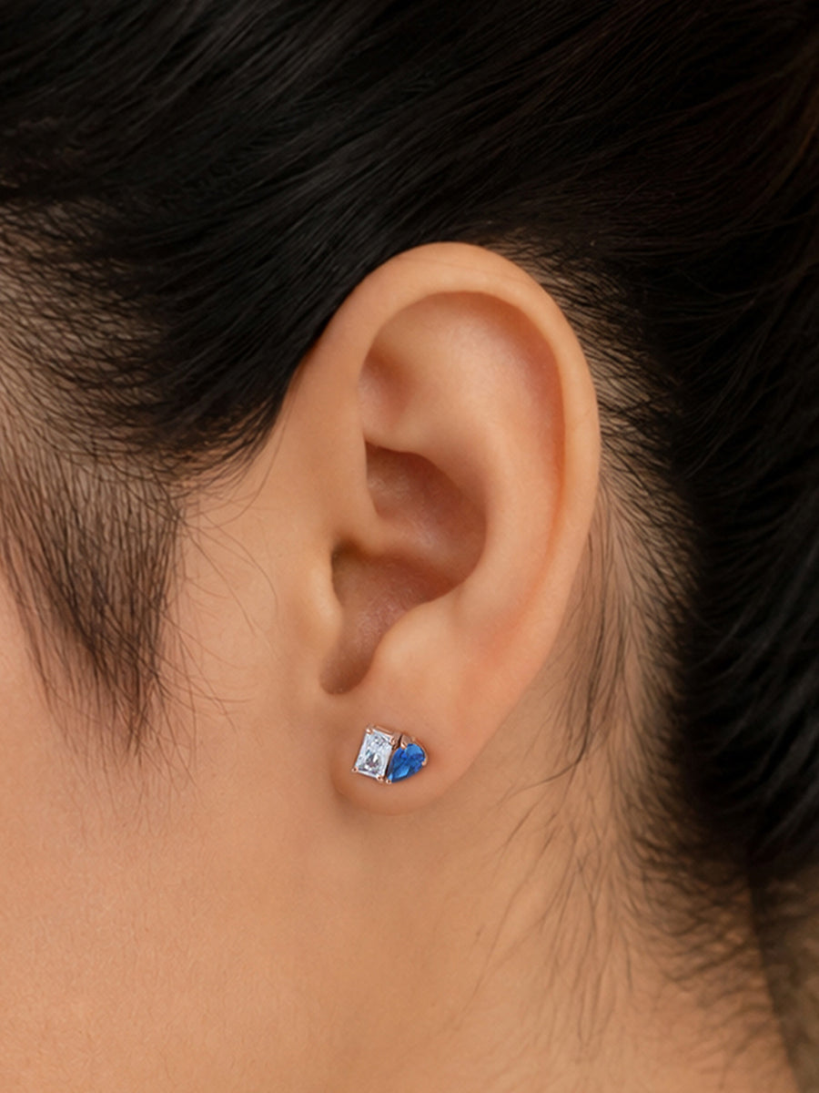 Toi Et Moi Baguette Pear Blue Rose Gold Earrings