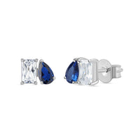 Toi Et Moi Baguette Pear Blue CZ Silver Earrings for Women