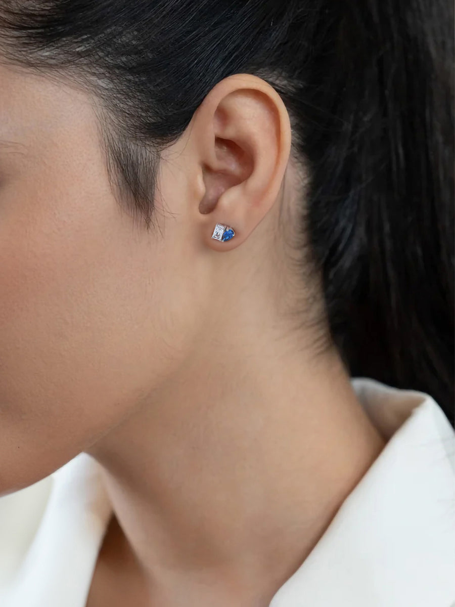 Toi Et Moi Baguette Pear Blue Earrings