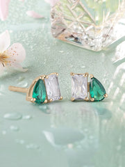 Toi Et Moi Baguette Pear Green Yellow Gold Earrings