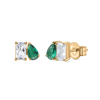 Toi Et Moi Baguette Pear Green Yellow Gold Earrings