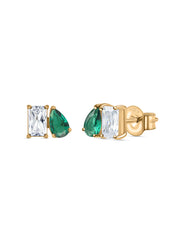 Toi Et Moi Baguette Pear Green Yellow Gold Earrings