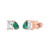 Toi Et Moi Baguette Pear Green Rose Gold Earrings