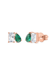 Toi Et Moi Baguette Pear Green Rose Gold Earrings