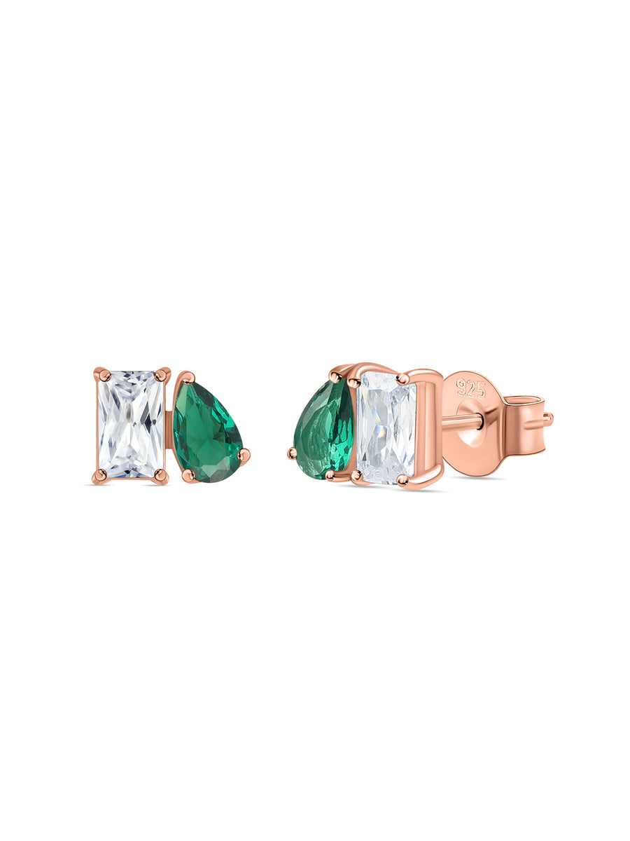 Toi Et Moi Baguette Pear Green Rose Gold Earrings