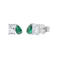 Toi Et Moi Baguette Pear Green CZ Silver Earrings for Women