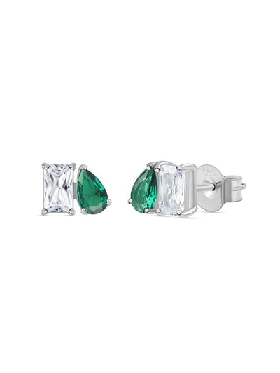 Toi Et Moi Baguette Pear Green CZ Silver Earrings for Women