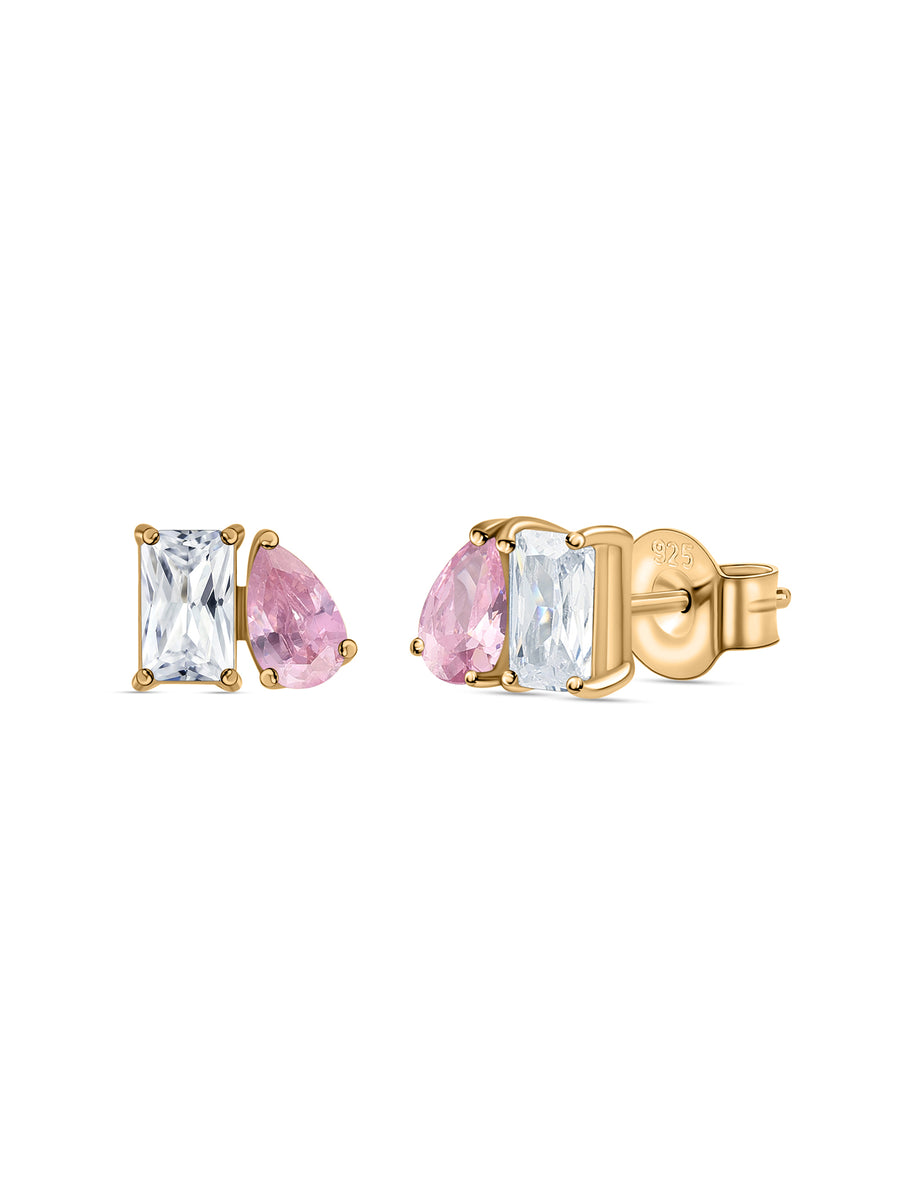 Toi Et Moi Baguette Pear Pink Yellow Gold Earrings