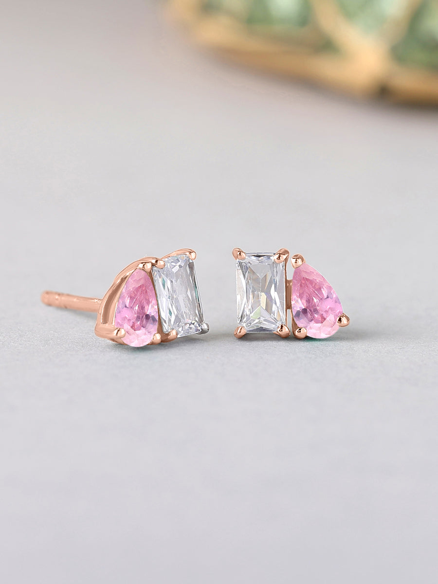 Toi Et Moi Baguette Pear Pink Rose Gold Earrings