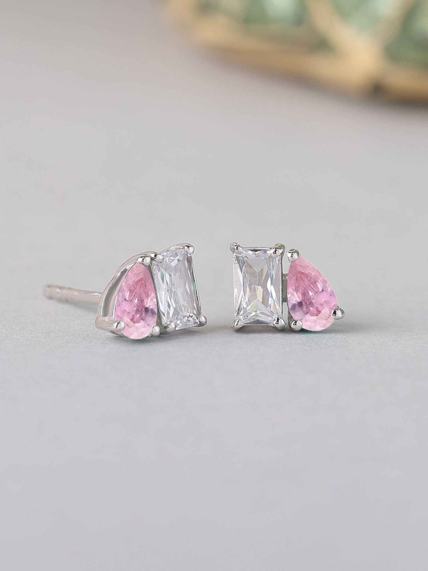 Toi Et Moi Baguette Pear Pink Earrings