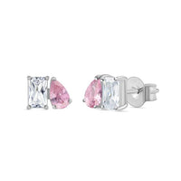 Toi Et Moi Baguette Pear Pink CZ Silver Earrings for Women