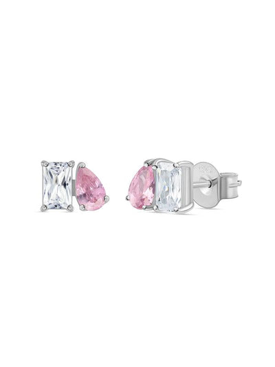 Toi Et Moi Baguette Pear Pink CZ Silver Earrings for Women