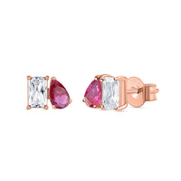 Toi Et Moi Baguette Pear Ruby CZ Rose Gold Earrings