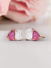Toi Et Moi Baguette Pear Ruby Rose Gold Earrings