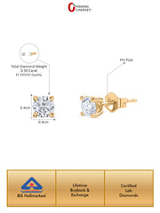 Lab Grown 0.50 Carat Solitaire Stud Diamond Earrings