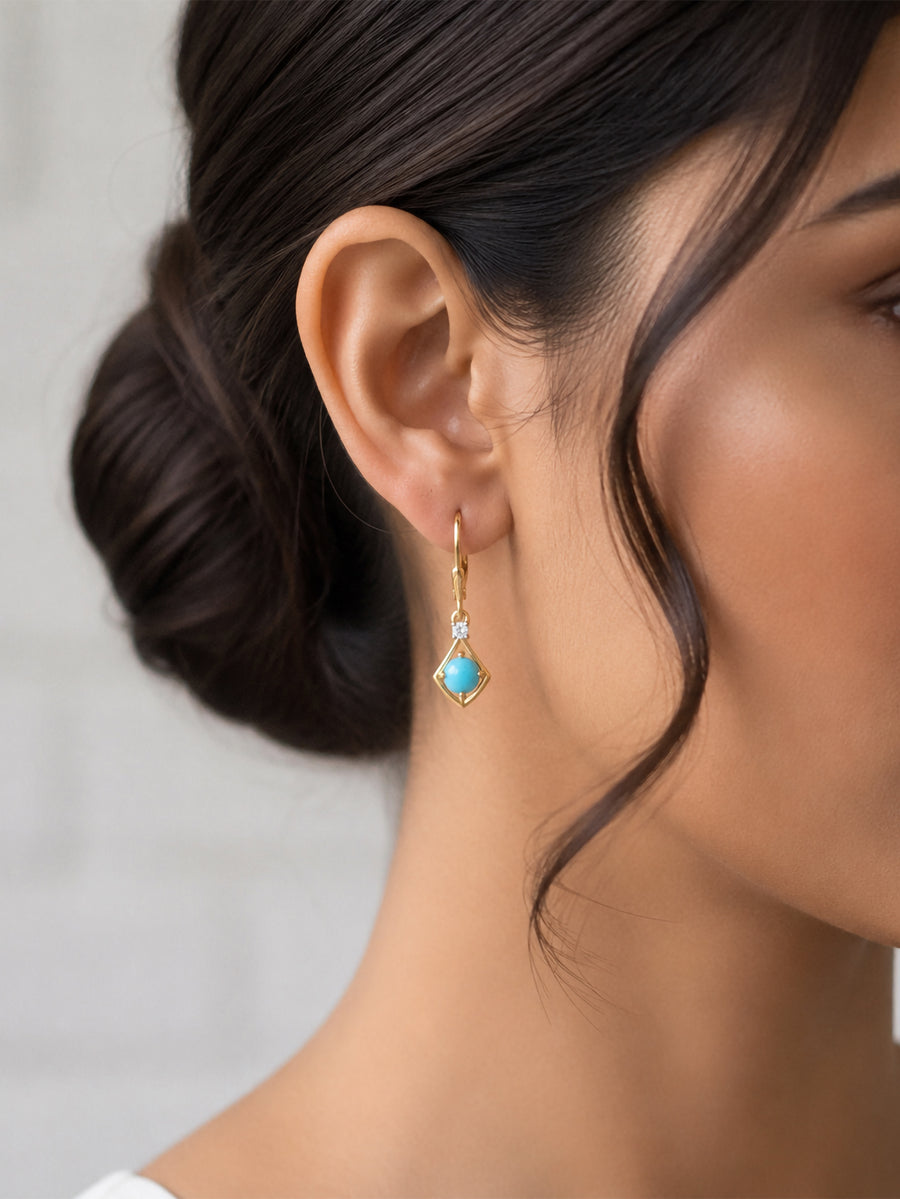 Natural Turquoise Drop Earrings For Women