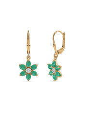 Emerald Flower Silver Drop Earrings