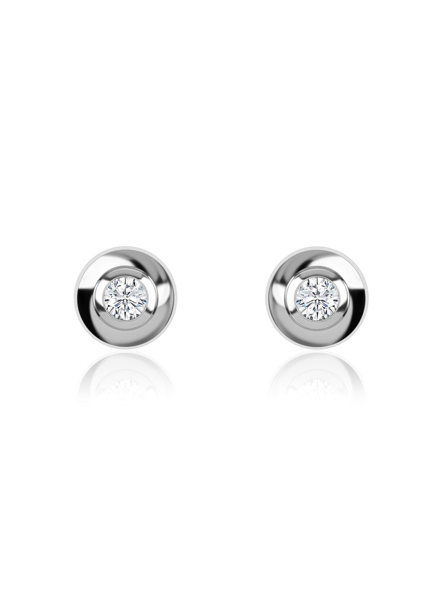 Lab Diamond Button Gold Stud Earrings