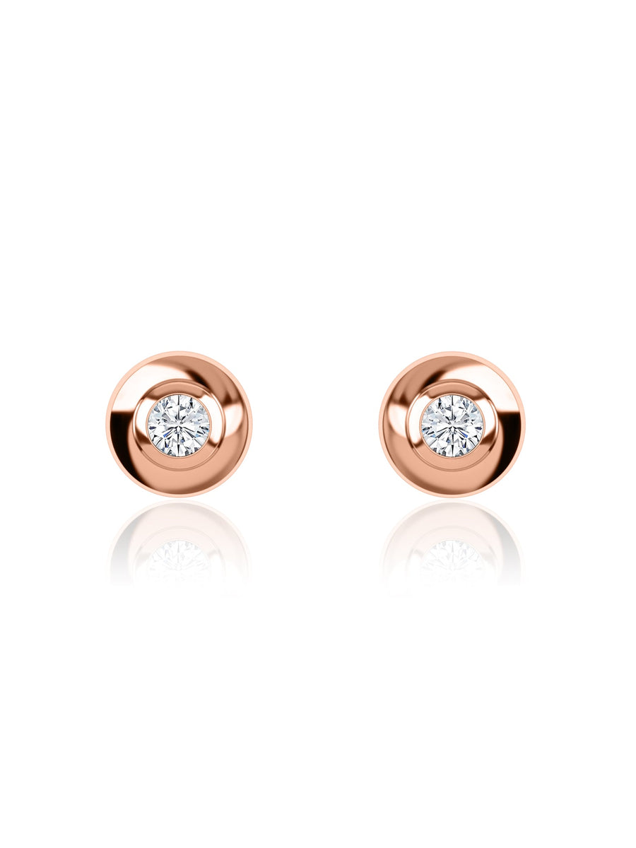 Lab Diamond Button Gold Stud Earrings