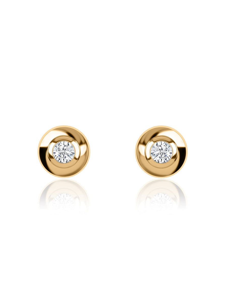 Lab Diamond Button Gold Stud Earrings